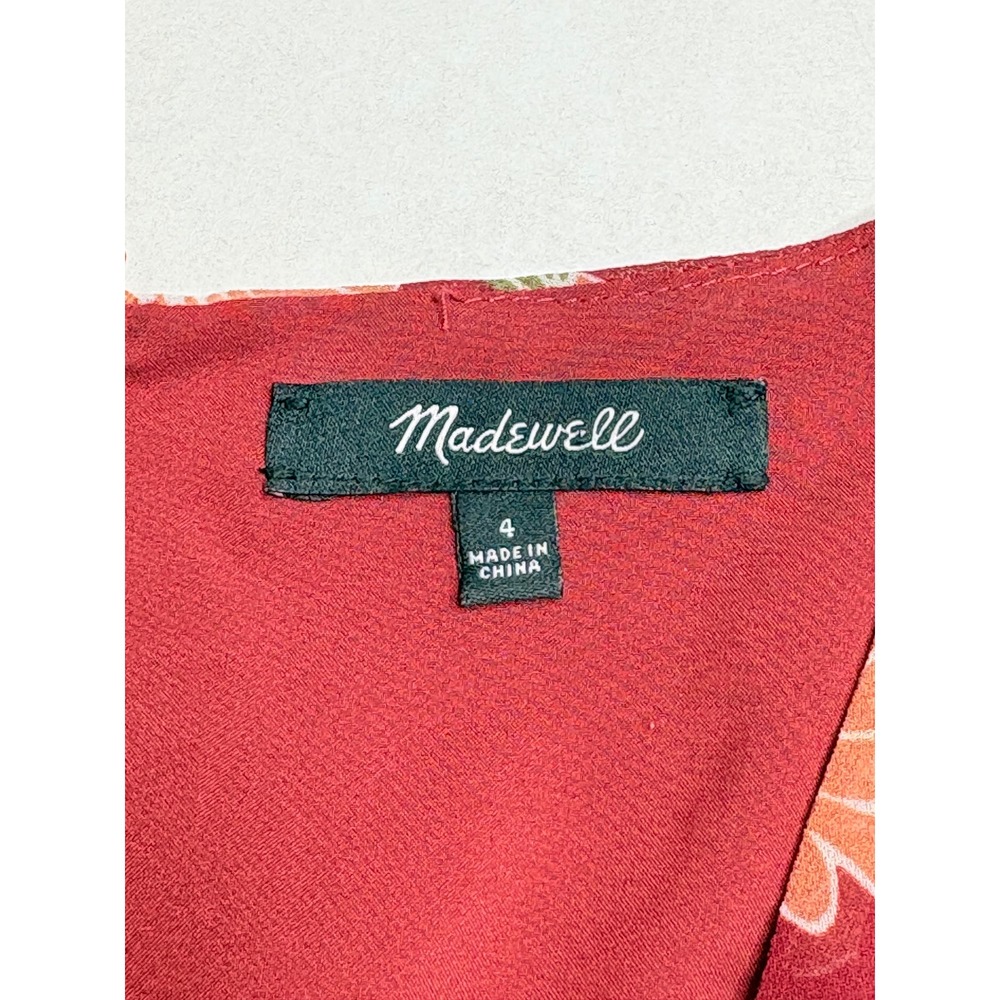 Madewell‎ Floral Poppy Maxi Dress Women 4 Red Flutter Sleeve Boho V-Neck Lined - Picture 7 of 12